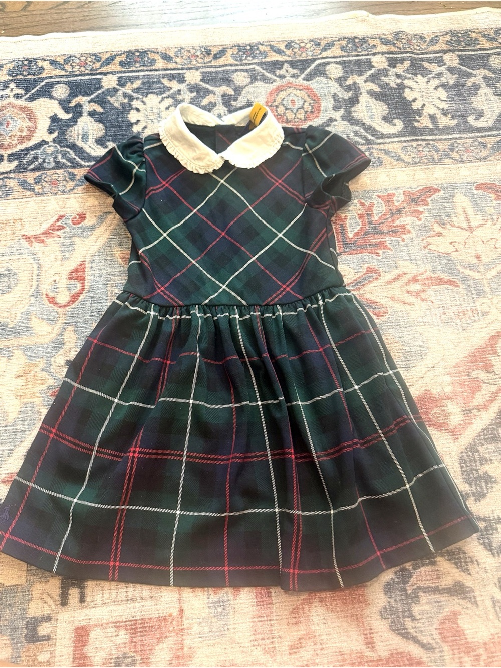 Polo by Ralph Lauren Green Plaid Dress with White Peter Pan Collar size 3T